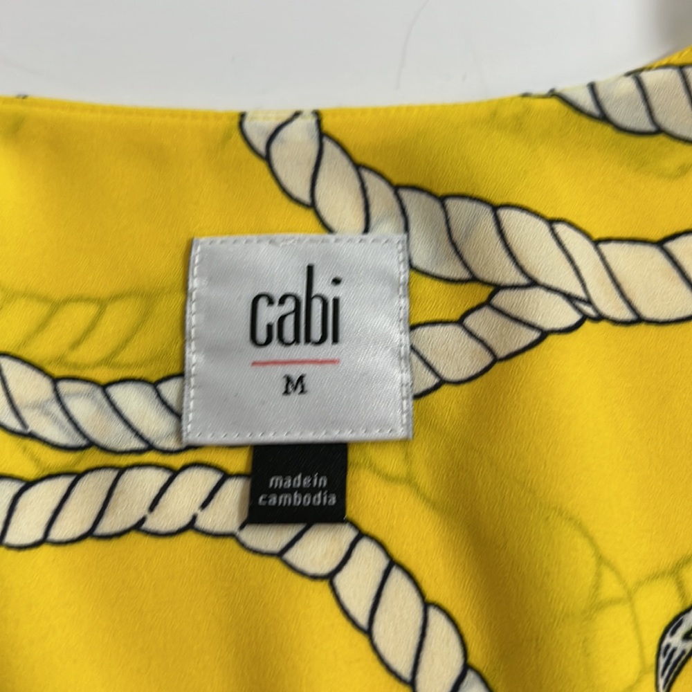 Women’s Cabi drop waist pendulum blouse bright yellow nautical print SZ M - Picture 10 of 12